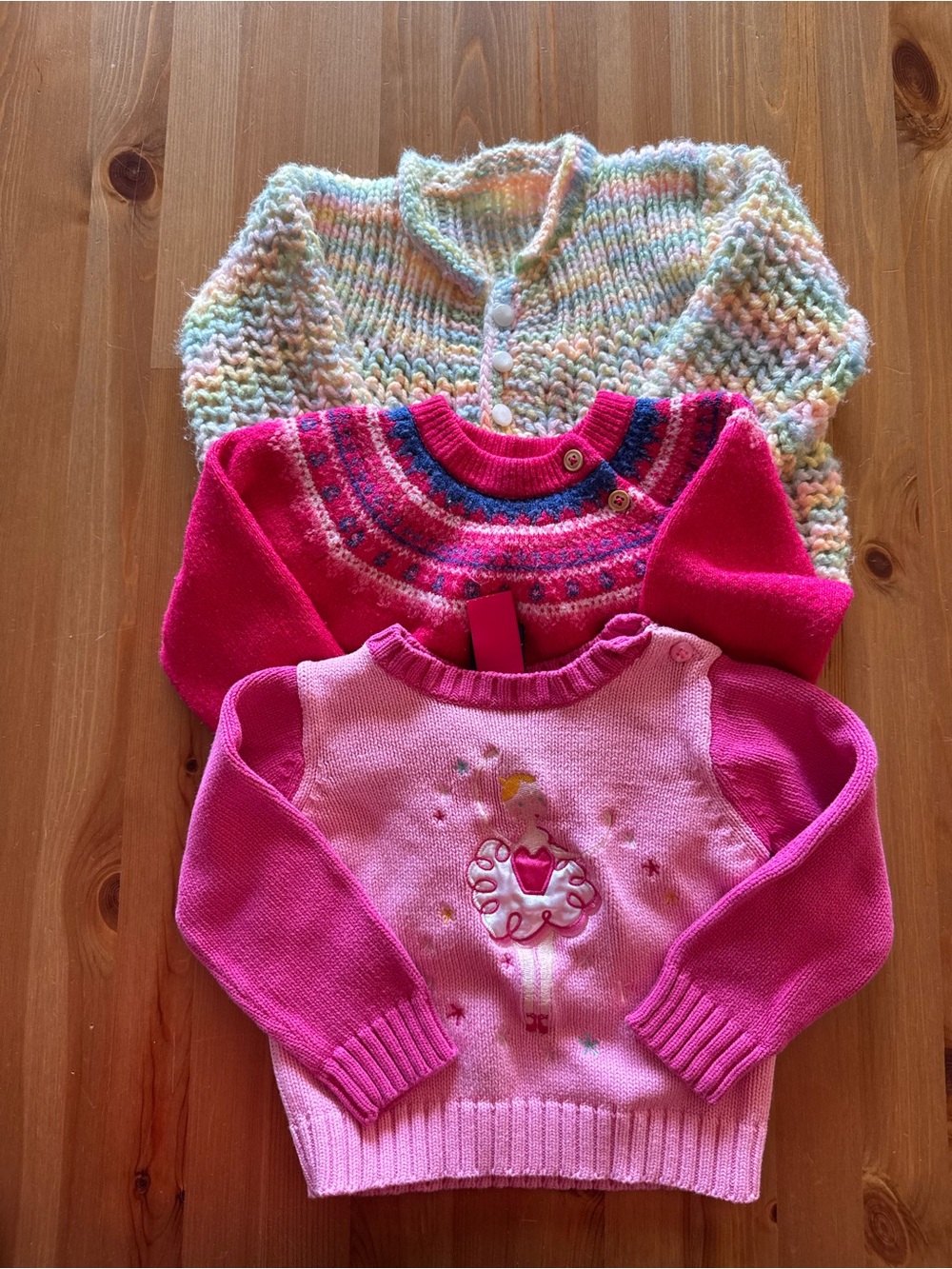 Girls Knit Sweater Trio - Pink & Pastel Multi